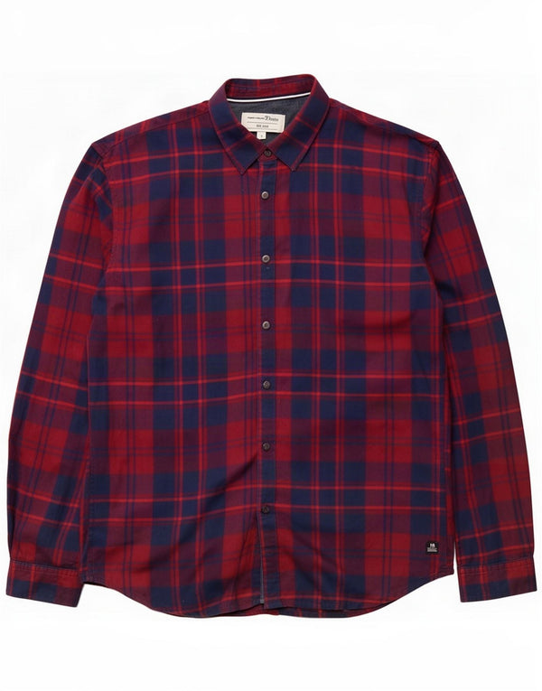 Tom Tailor Mens Flannel Shirt XL Red Check Cotton