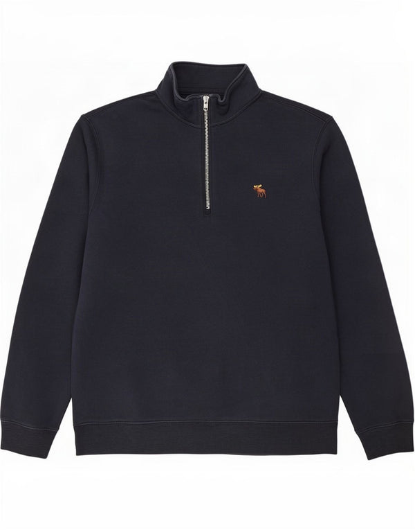 Abercrombie & Fitch Mens Zip Neck Sweatshirt Jumper Medium Navy Blue Cotton