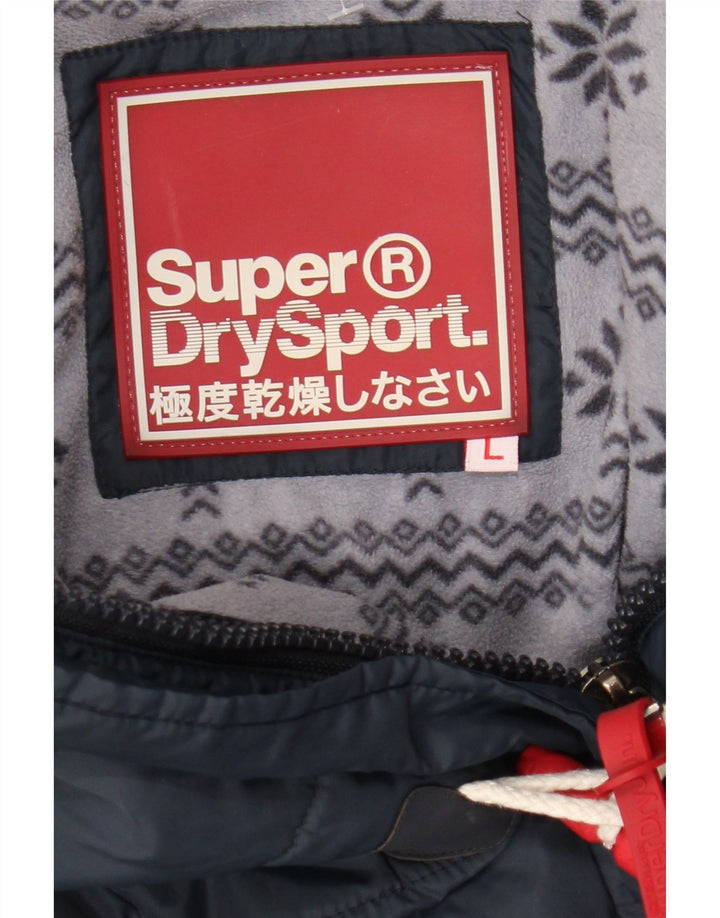 Superdry Womens Hooded Padded Jacket UK 14 Large Navy Blue Polyester
