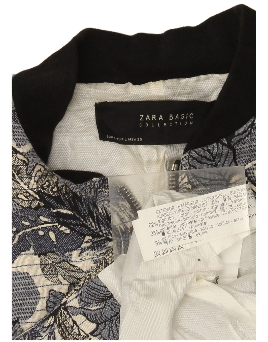 Zara Womens Bomber Jacket UK 14 Large Blue Floral Cotton