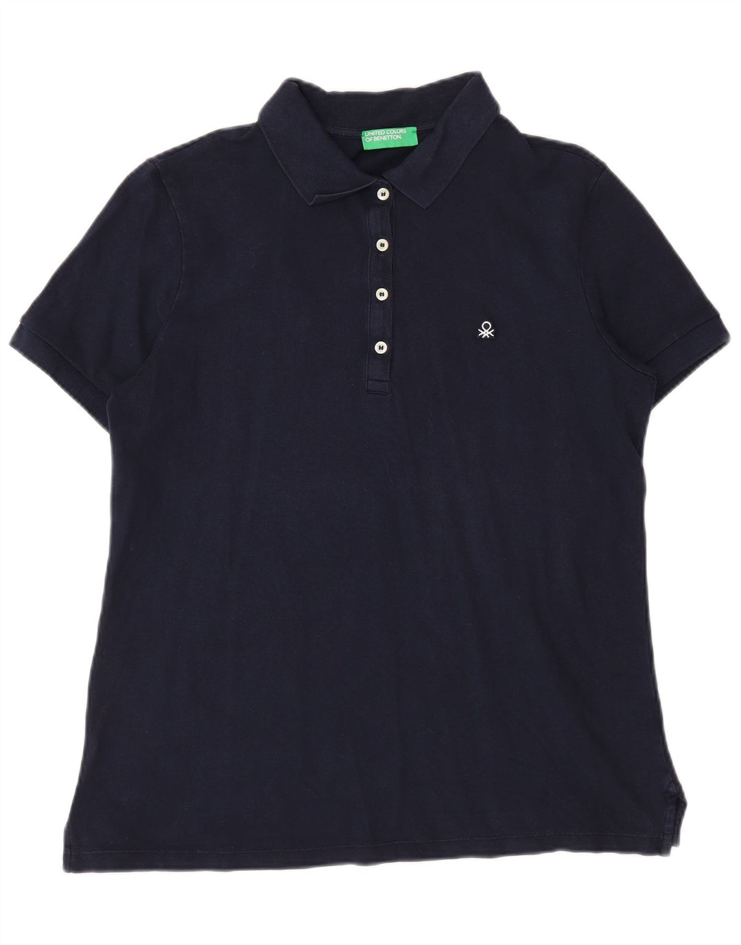Benetton Womens Polo Shirt UK 14 Medium Navy Blue Cotton