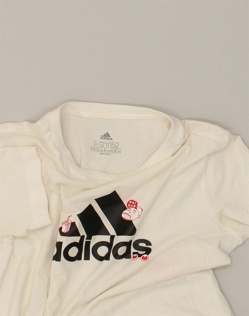 ADIDAS Boys Graphic T-Shirt Top 11-12 Years Off White Cotton | Vintage Adidas | Thrift | Second-Hand Adidas | Used Clothing | Messina Hembry 