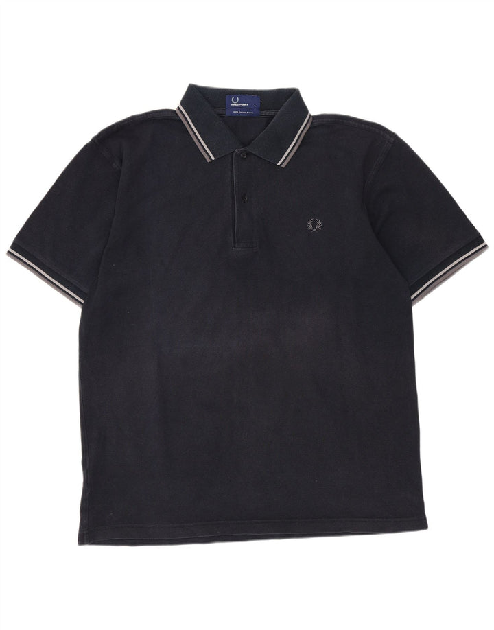 FRED PERRY Mens Polo Shirt Large Navy Blue Cotton