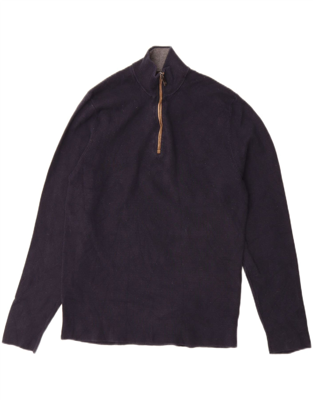 MASSIMO DUTTI Mens Zip Neck Jumper Sweater Medium Navy Blue Cotton