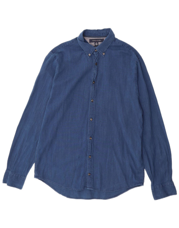 TOMMY HILFIGER Mens New York Fit Shirt Medium Blue Cotton