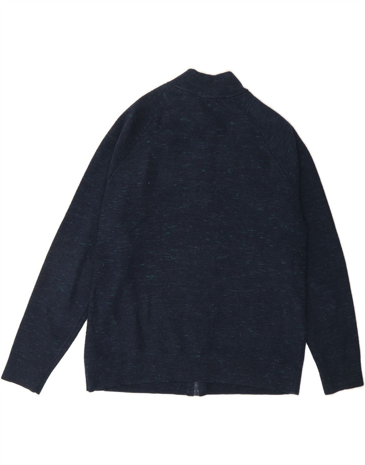 MARKS & SPENCER Mens Zip Neck Jumper Sweater Large Navy Blue Flecked Vintage Marks & Spencer and Second-Hand Marks & Spencer from Messina Hembry 