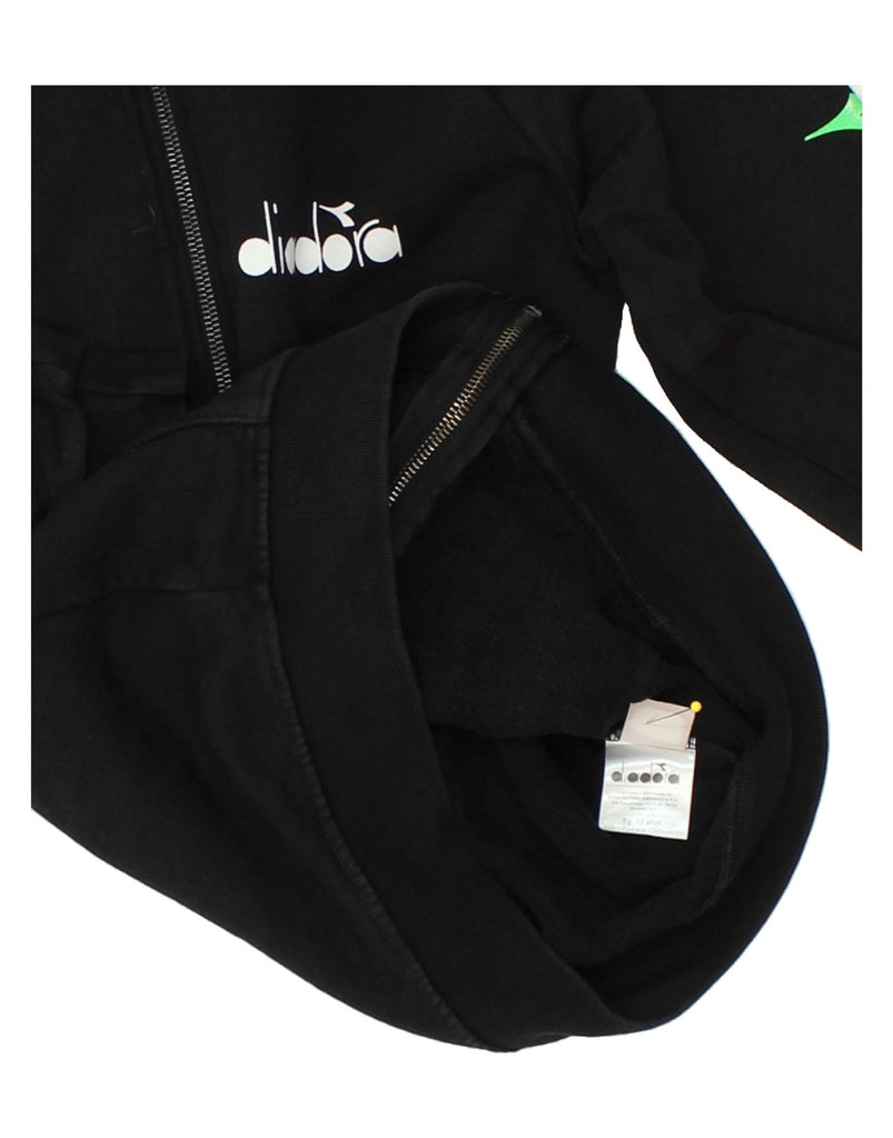 DIADORA Boys Graphic Zip Hoodie Sweater 11-12 Years Black Cotton | Vintage Diadora | Thrift | Second-Hand Diadora | Used Clothing | Messina Hembry 