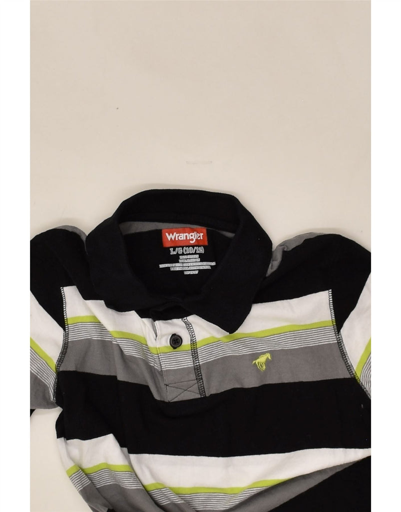 WRANGLER Boys Polo Shirt 10-11 Years Large Black Striped Cotton | Vintage Wrangler | Thrift | Second-Hand Wrangler | Used Clothing | Messina Hembry 