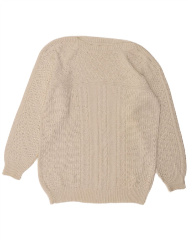 VINTAGE Womens Boat Neck Jumper Sweater UK 14 Large White