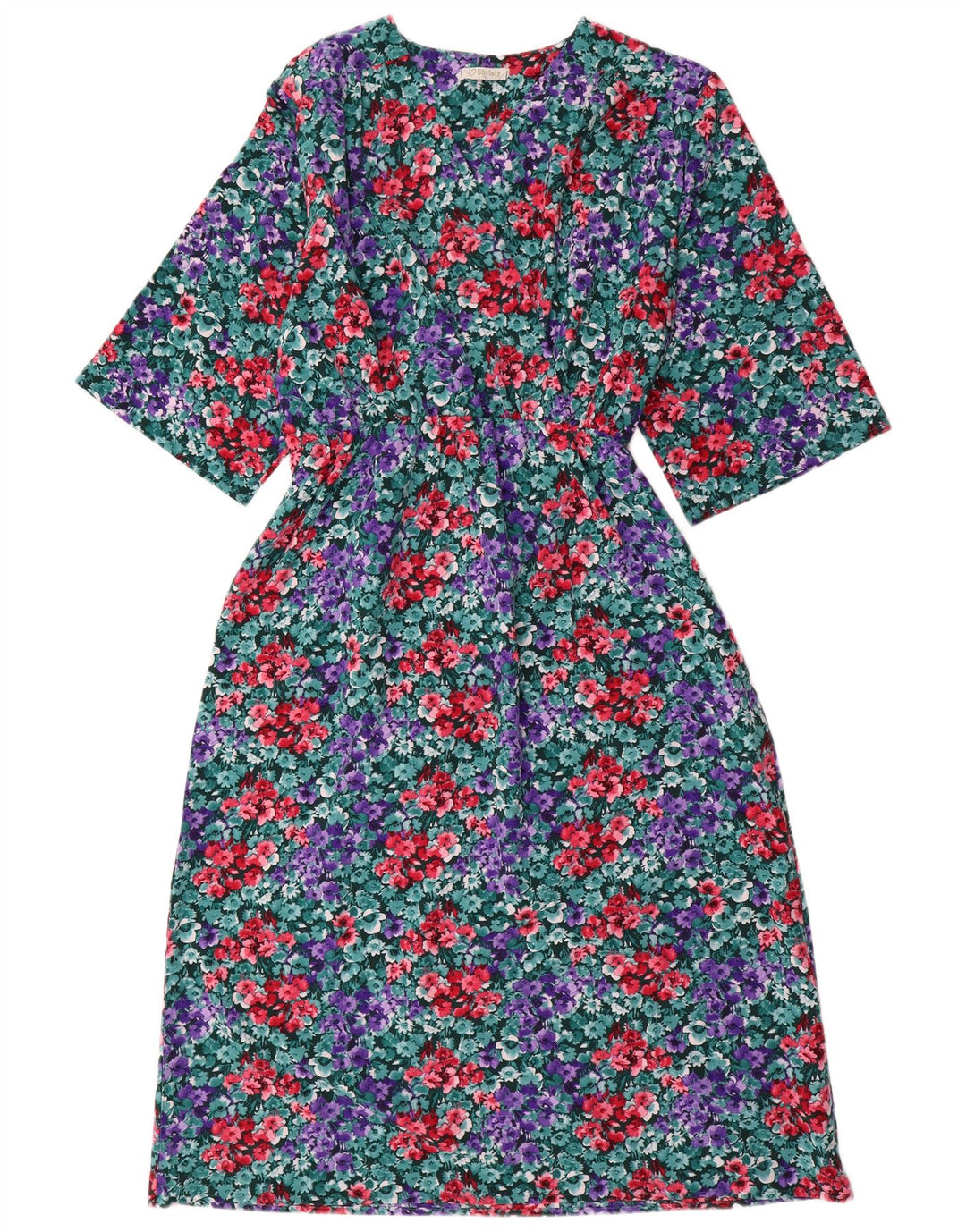 VINTAGE Womens A-Line Dress UK 16 Large Multicoloured Floral Polyester