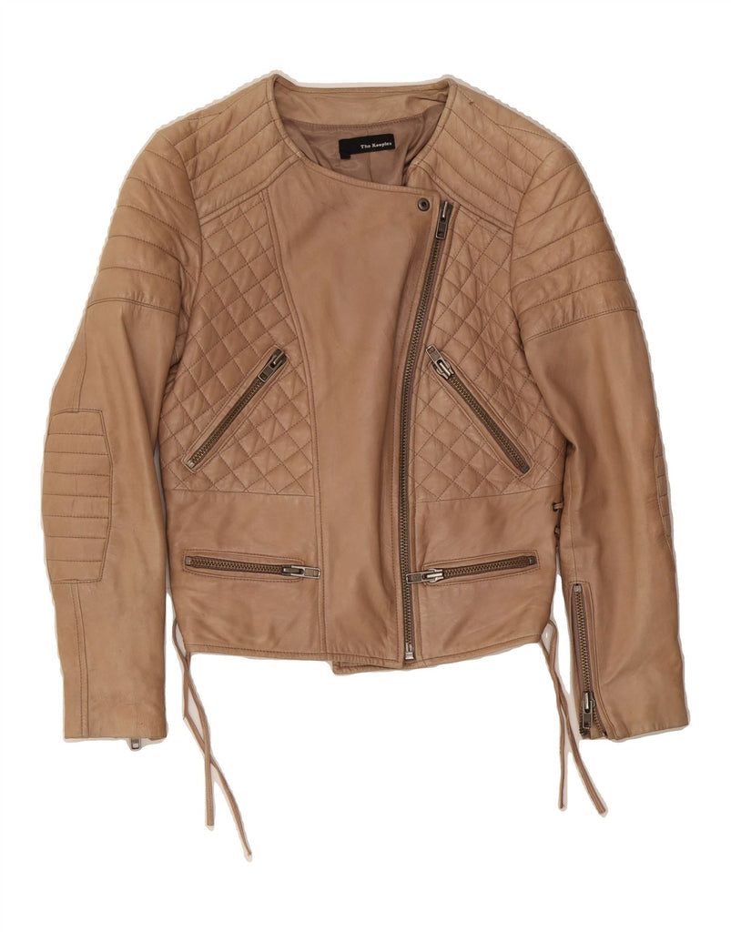 THE KOOPLES Womens Leather Biker Jacket UK 12 Medium Brown Lambskin Vintage The Kooples and Second-Hand The Kooples from Messina Hembry 