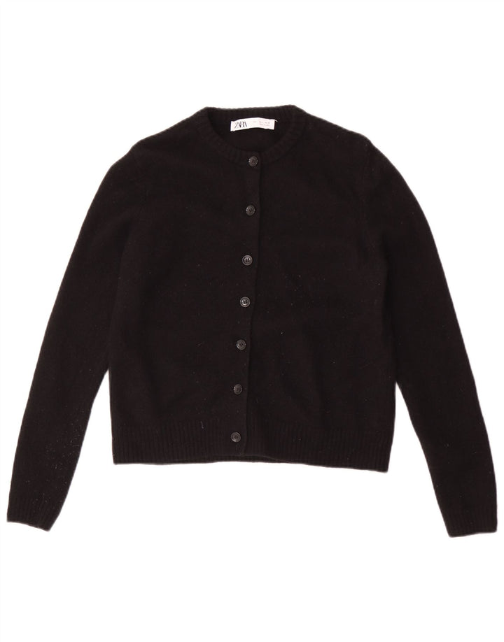 Zara Womens Cardigan Sweater UK 14 Large Black Wool
