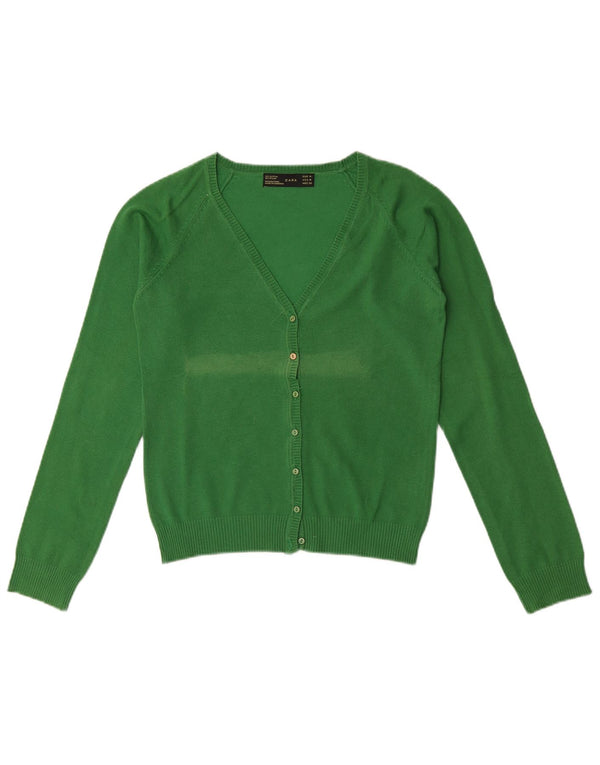 Zara Womens Crop Cardigan Sweater UK 12 Medium Green Cotton