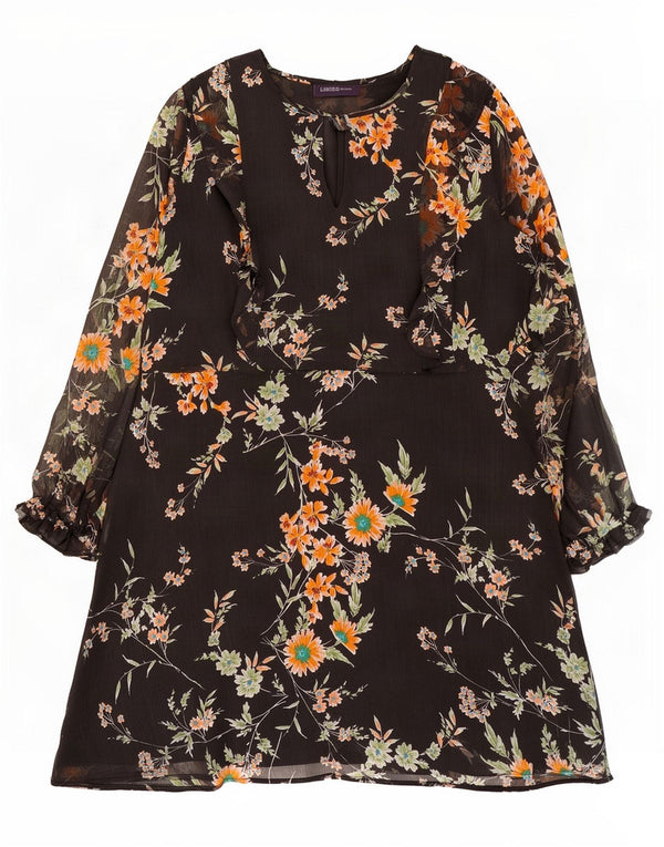 Marks & Spencer Womens Long Sleeve A-Line Dress UK 18 XL Black Floral