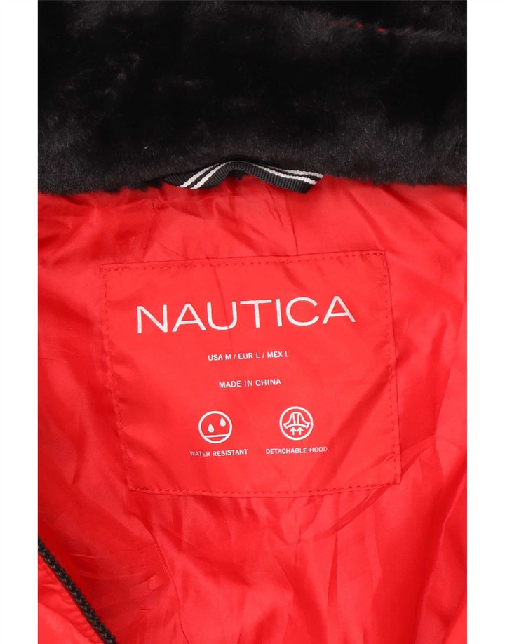 Nautica Womens Hooded Padded Jacket UK 14 Medium Red Polyester
