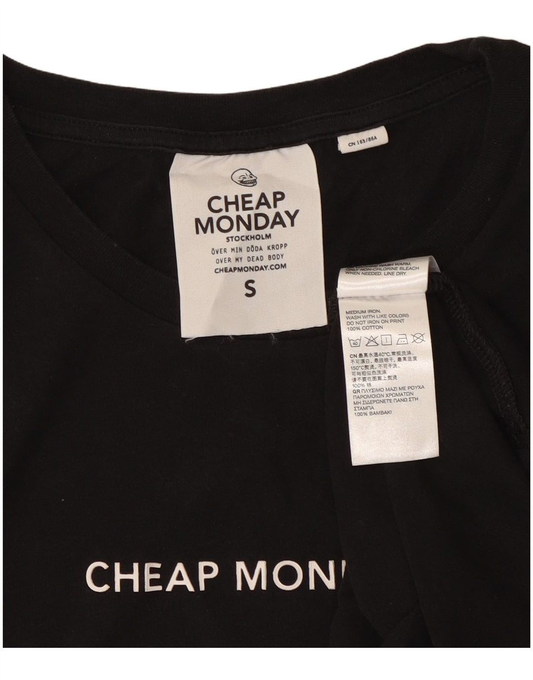 CHEAP MONDAY Womens T-Shirt Top UK 10 Small Black Cotton