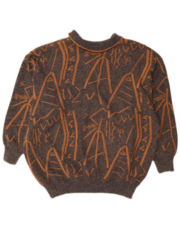 Vintage Womens Abstract Pattern Polo Neck Jumper Sweater UK 16 Large Grey