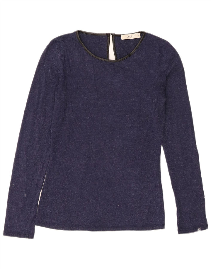 Oasis Womens Top Long Sleeve UK 6 XS Navy Blue Viscose