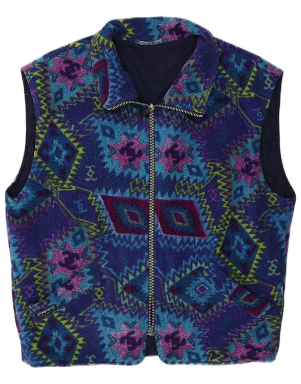 Vintage Womens Fleece Gilet UK 18 XL Blue Geometric