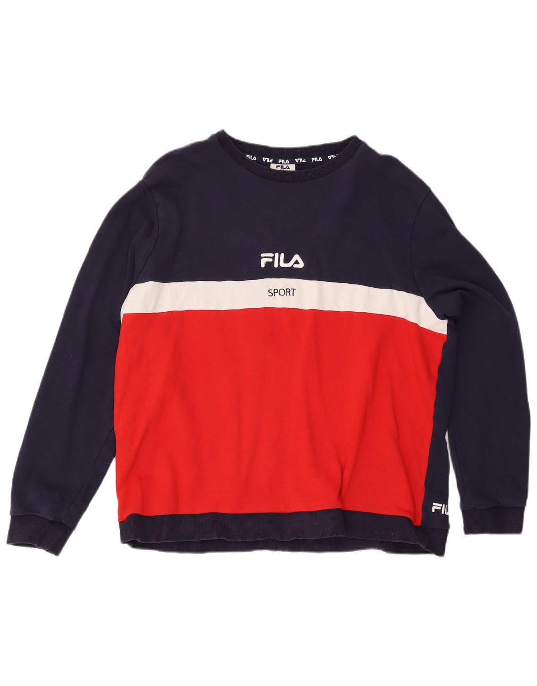 Fila Mens Graphic Sweatshirt Jumper 2XL Navy Blue Colourblock Cotton