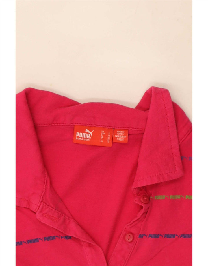 Puma Womens Polo Shirt UK 14 Large Pink Striped