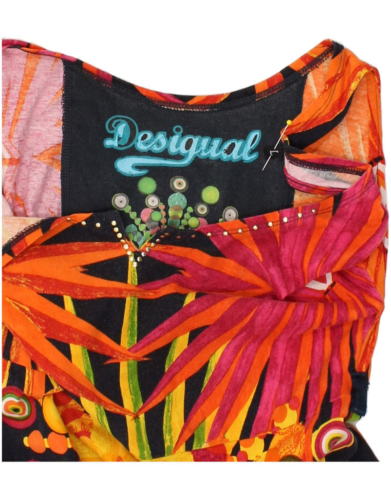DESIGUAL Womens Graphic Sundress UK 14 Large Orange Floral | Vintage Desigual | Thrift | Second-Hand Desigual | Used Clothing | Messina Hembry 