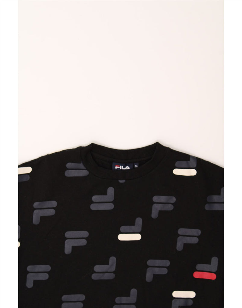 FILA Womens Graphic Sweatshirt Jumper UK 14 Medium Black Cotton Vintage Fila and Second-Hand Fila from Messina Hembry 