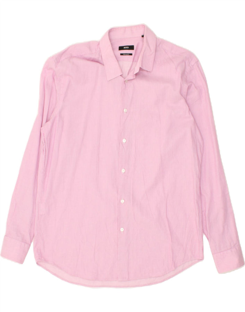 HUGO BOSS Mens Regular Fit Shirt Size 16 1/2 46 Large Pink | Vintage Hugo Boss | Thrift | Second-Hand Hugo Boss | Used Clothing | Messina Hembry 