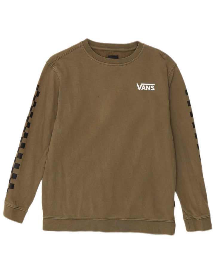 Vans Womens Graphic Sweatshirt Jumper UK 16 Large Khaki Cotton