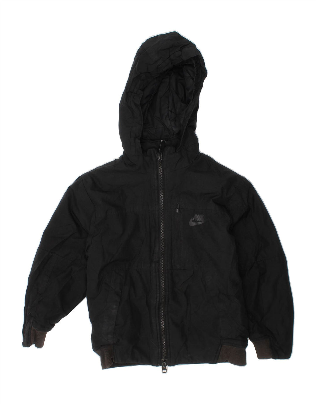 NIKE Boys Hooded Windbreaker Jacket 5-6 Years Medium Black Polyester Vintage Nike and Second-Hand Nike from Messina Hembry 