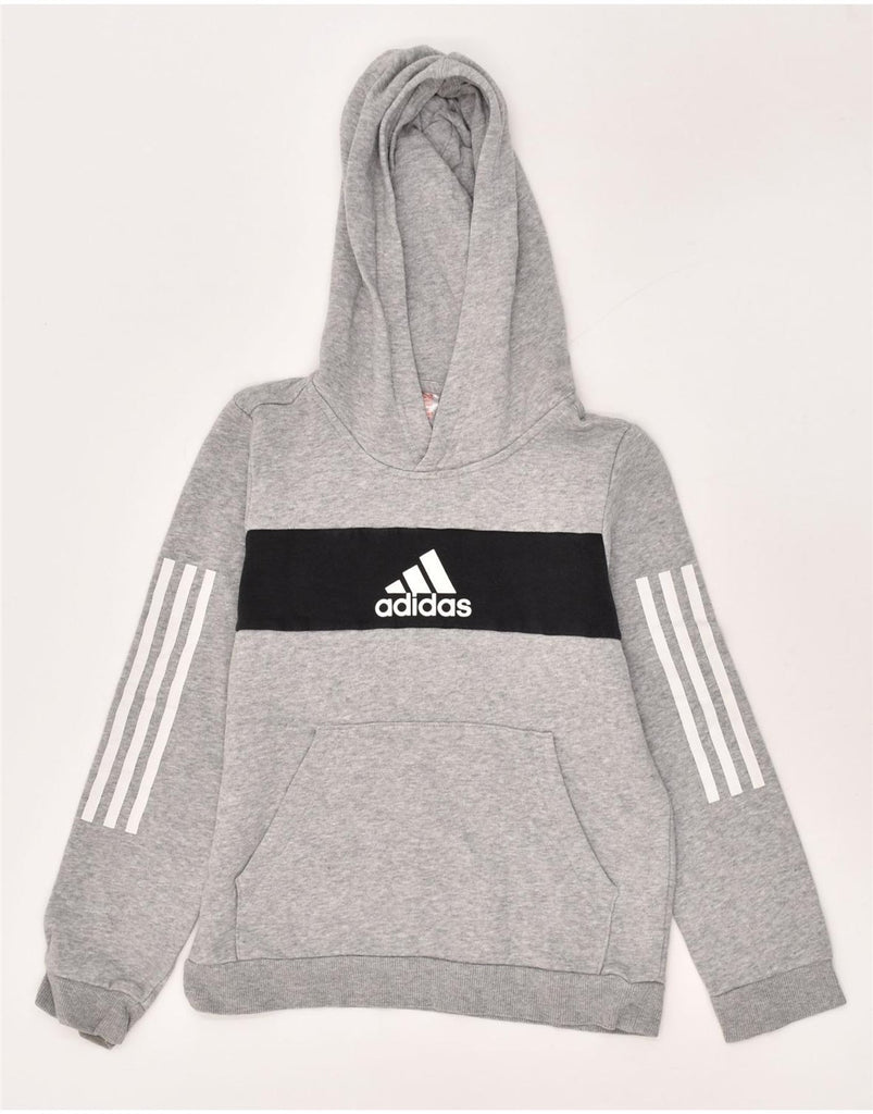 ADIDAS Boys Graphic Hoodie Jumper 9-10 Years Grey Colourblock Cotton | Vintage Adidas | Thrift | Second-Hand Adidas | Used Clothing | Messina Hembry 