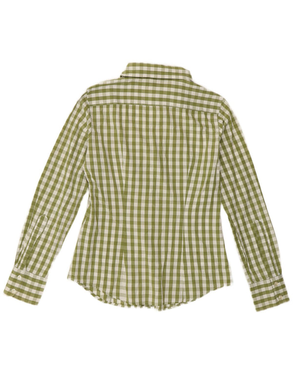 BENETTON Womens Shirt UK 12 Medium Green Gingham Cotton