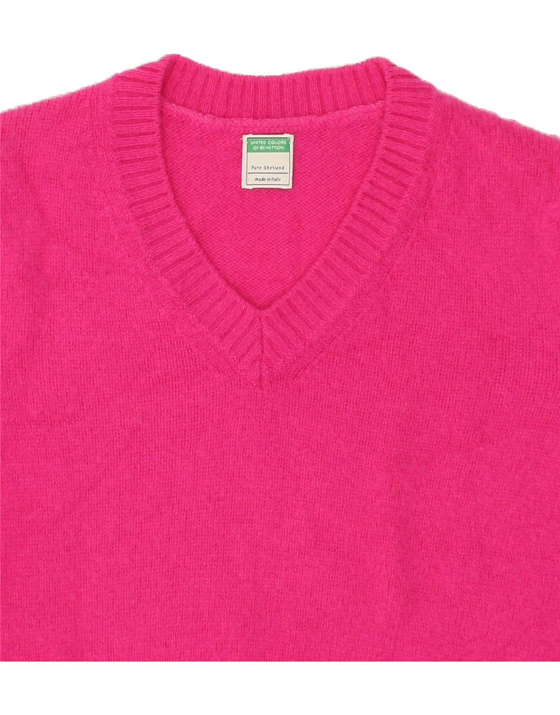 BENETTON Womens Crop V-Neck Jumper Sweater UK 10 Small Pink Virgin Wool Vintage Benetton and Second-Hand Benetton from Messina Hembry 