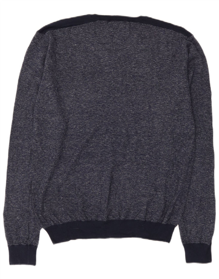 Guess Mens V-Neck Jumper Sweater XL Navy Blue Flecked