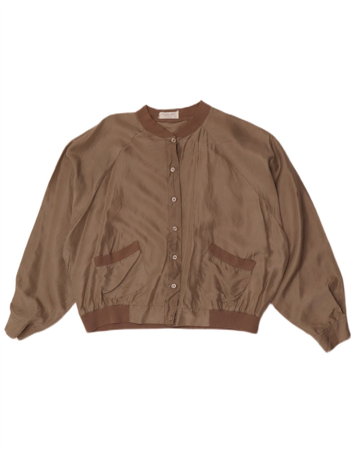 Marco Pecci Womens Oversized Bomber Jacket IT 42 Medium Brown Silk