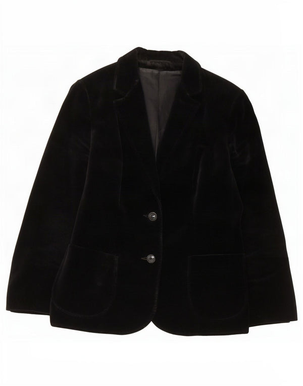 St Michael Womens 2 Button Velvet Blazer Jacket UK 14 Medium Black Cotton