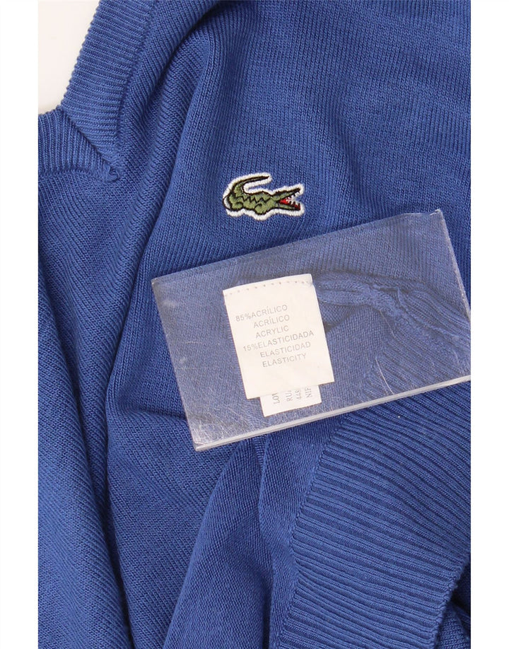 LACOSTE Mens V-Neck Jumper Sweater Small Blue Acrylic