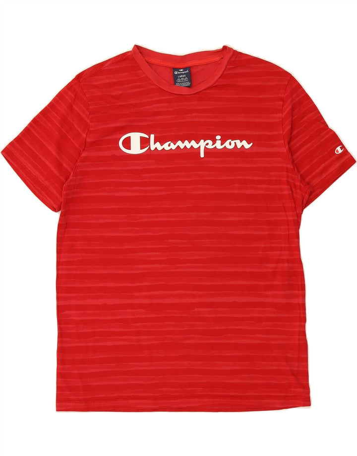 CHAMPION Mens Graphic T-Shirt Top Large Red Striped Vintage Champion and Second-Hand Champion from Messina Hembry 