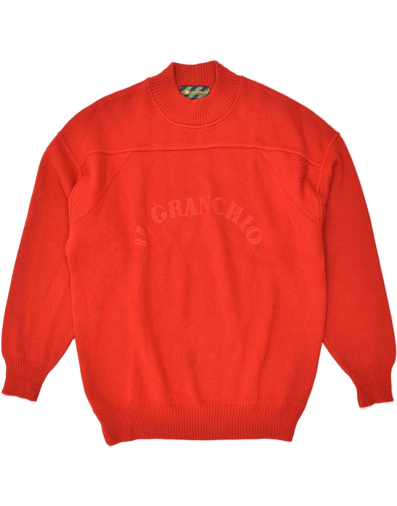 IL GRANCHIO Mens Graphic Turtle Neck Jumper Sweater Medium Red Wool | Vintage Il Granchio | Thrift | Second-Hand Il Granchio | Used Clothing | Messina Hembry 