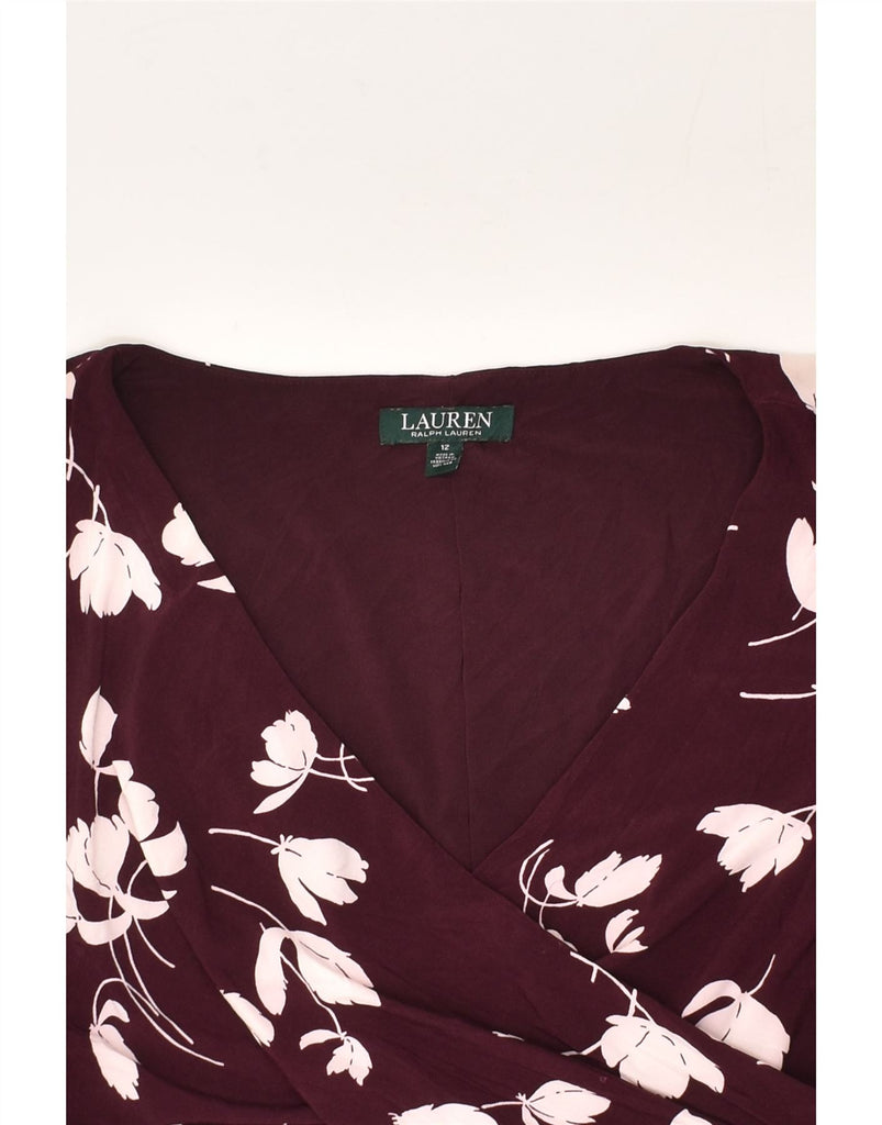 RALPH LAUREN Womens Basic Dress US 12 Large Maroon Floral Polyester | Vintage Ralph Lauren | Thrift | Second-Hand Ralph Lauren | Used Clothing | Messina Hembry 