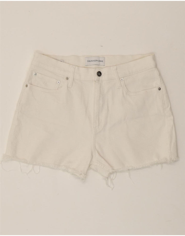 CALVIN KLEIN Womens Denim Shorts W30 Medium White Cotton