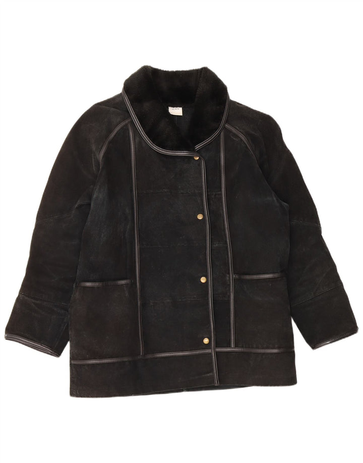 Vintage Womens Shearling Jacket UK 14/16 Large Black Leather