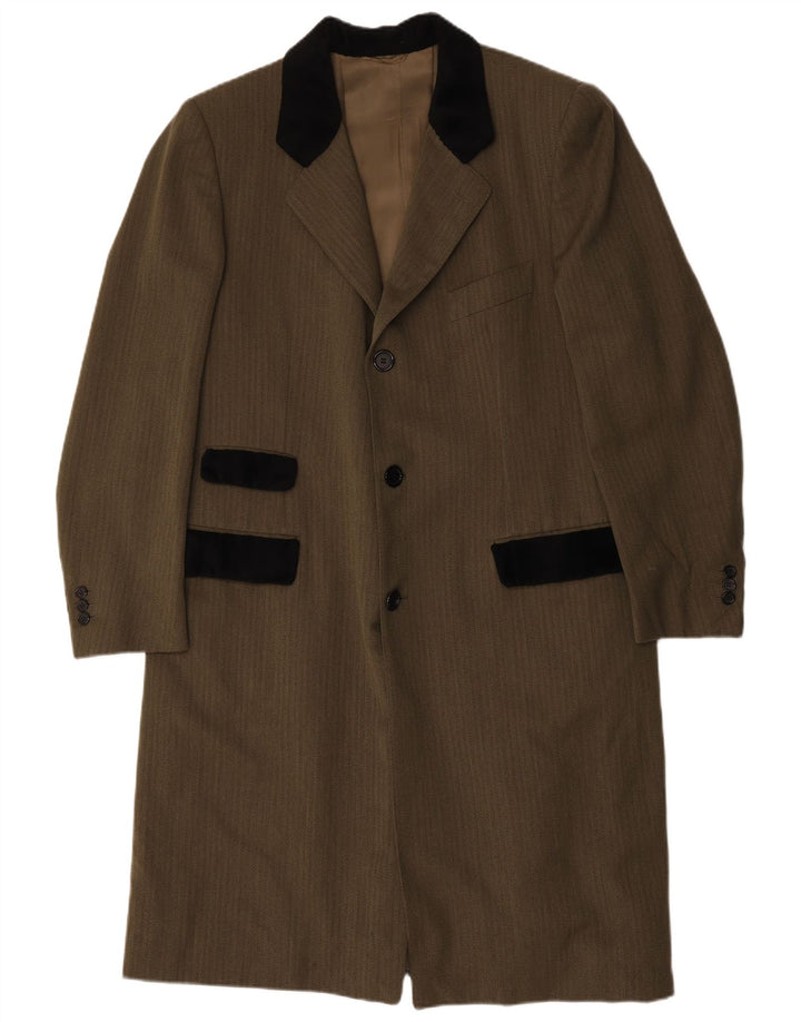 Vinci Mens Overcoat UK 40 Large Brown Herringbone Wool