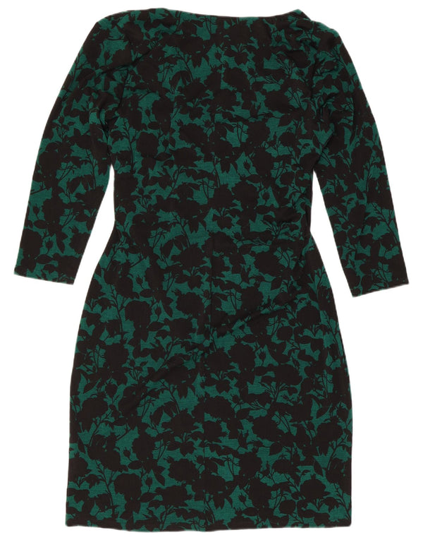 Chaps Womens 3/4 Sleeve Sheath Dress Large Green Floral Polyester
