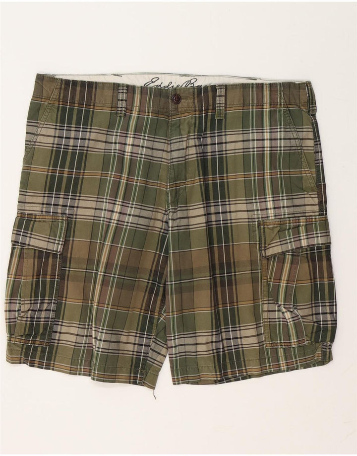 EDDIE BAUER Mens Cargo Shorts W38 XL Khaki Check Cotton