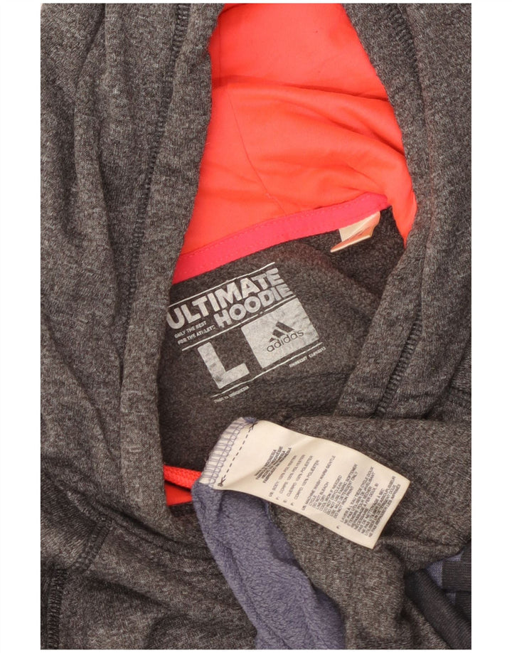 Adidas Womens Hoodie Jumper UK 16 Large Grey Striped Polyester