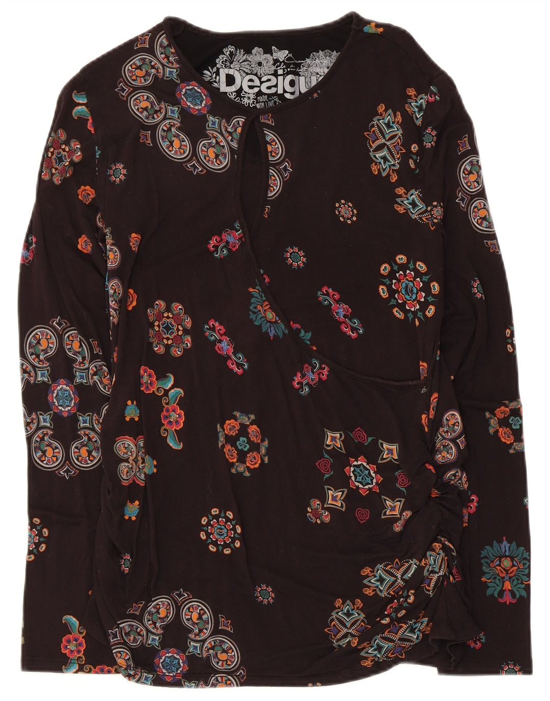 Desigual Womens Top Long Sleeve UK 14 Large Black Floral