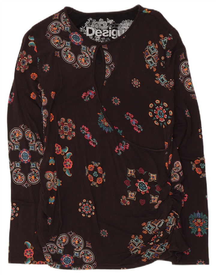 Desigual Womens Top Long Sleeve UK 14 Large Black Floral