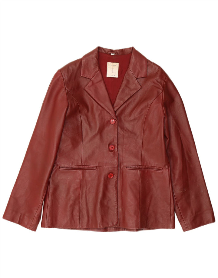 Conbipel Womens 3 Button Leather Blazer Jacket IT 46 Large Burgundy Leather