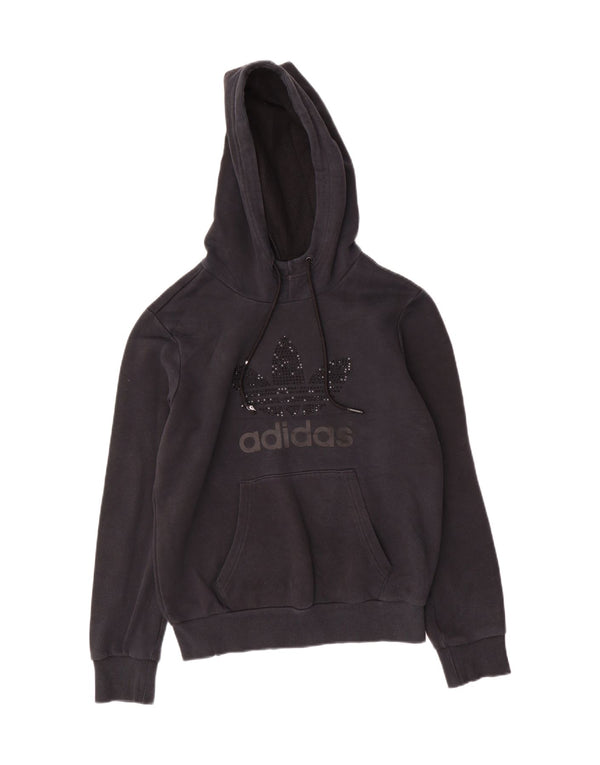 Adidas Womens Graphic Oversized Hoodie Jumper UK 10 Small  Black Cotton